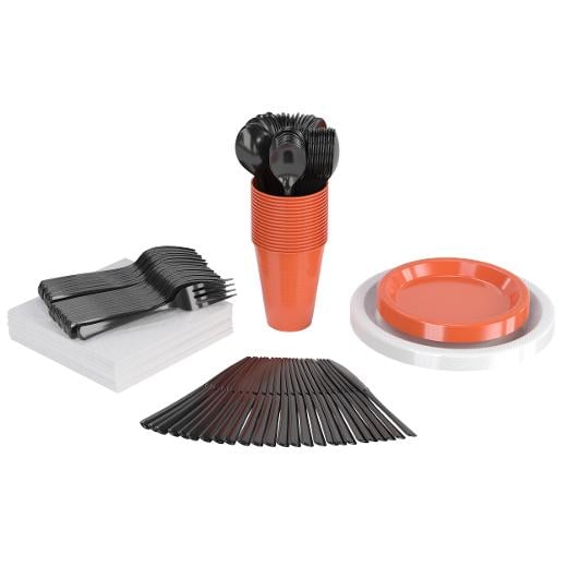Main image of 350 Pcs Black/Orange/White Disposable Tableware Set