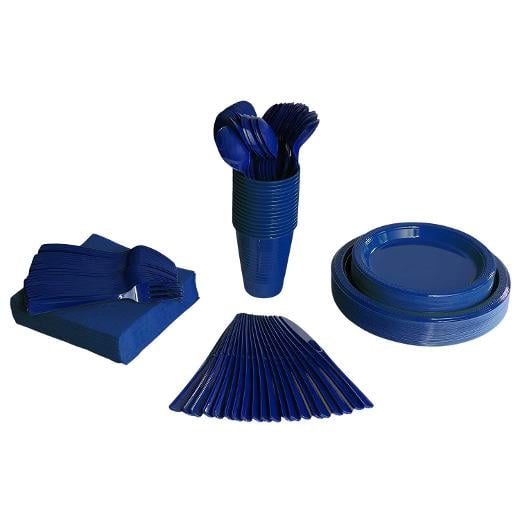 Main image of 350 Pcs Dark Blue Plastic Tableware Set