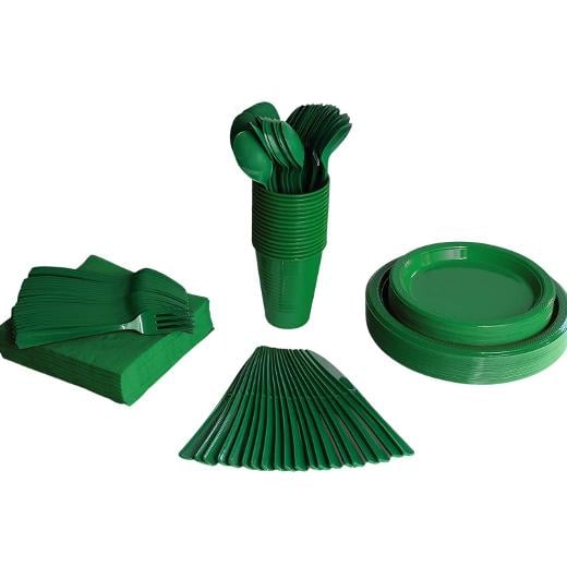 Main image of 350 Pcs Emerald Green Plastic Tableware Set
