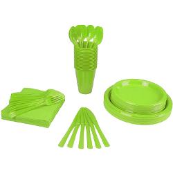 350 Pcs Lime Green Plastic Tableware Set