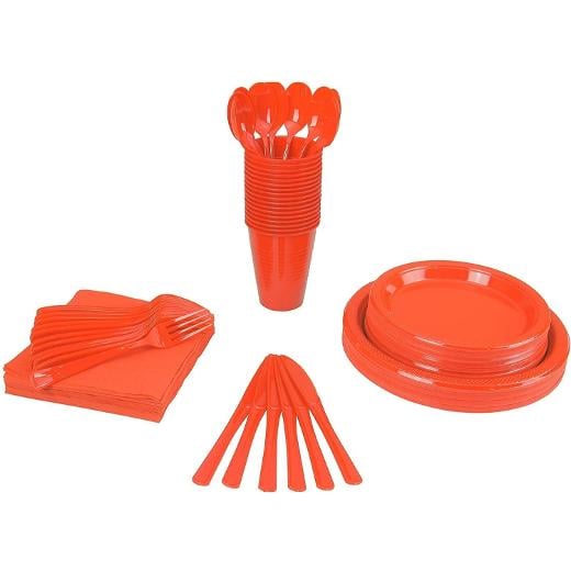 Main image of 350 Pcs Orange Plastic Tableware Set