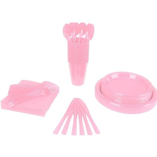 Main image of 350 Pcs Pink Plastic Tableware Set