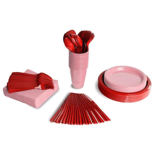 Main image of 350 Pcs Valentines Day Plastic Tableware Set