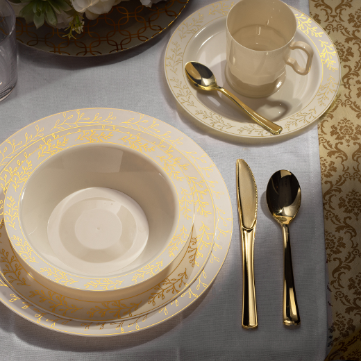 Alternate image of Cream/Gold Leaf Design Dinnerware Set