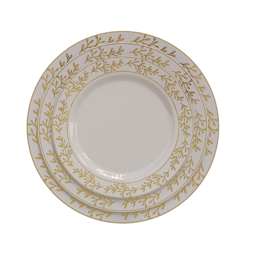 Main image of Cream/Gold Leaf Design Dinnerware Set
