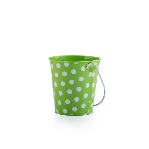 Main image of Miniature Decorative Metal Bucket with Lime Green Polka Dots
