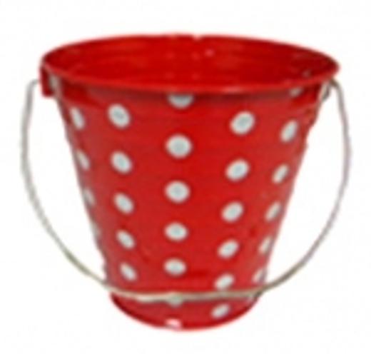 Alternate image of Decorative Metal Bucket with Polka Dots-Red w White Dot