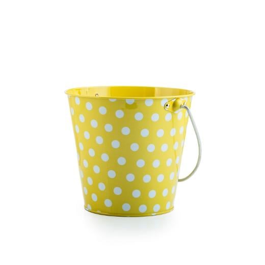 Main image of Decorative Metal Bucket with Polka Dots-Yellow w White Dot
