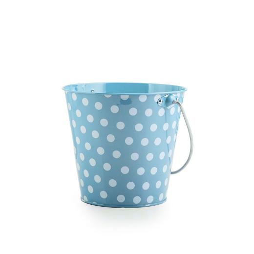 Main image of Decorative Metal Bucket with Polka Dots-Blue