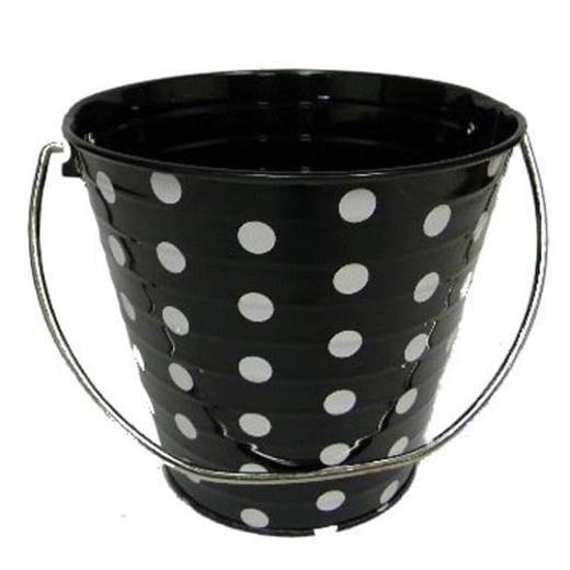 Decorative Metal Bucket with Polka Dots-Black