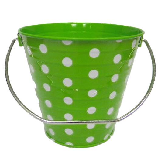 Main image of Decorative Metal Bucket with Polka Dots-Lime Green