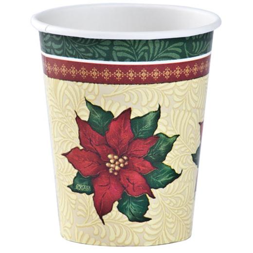 Main image of 9 Oz. Christmas Poinsettia Paper Cups - 12 Ct.