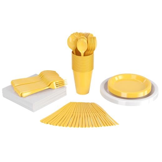 Main image of 350 Pcs White/Yellow Disposable Tableware Set