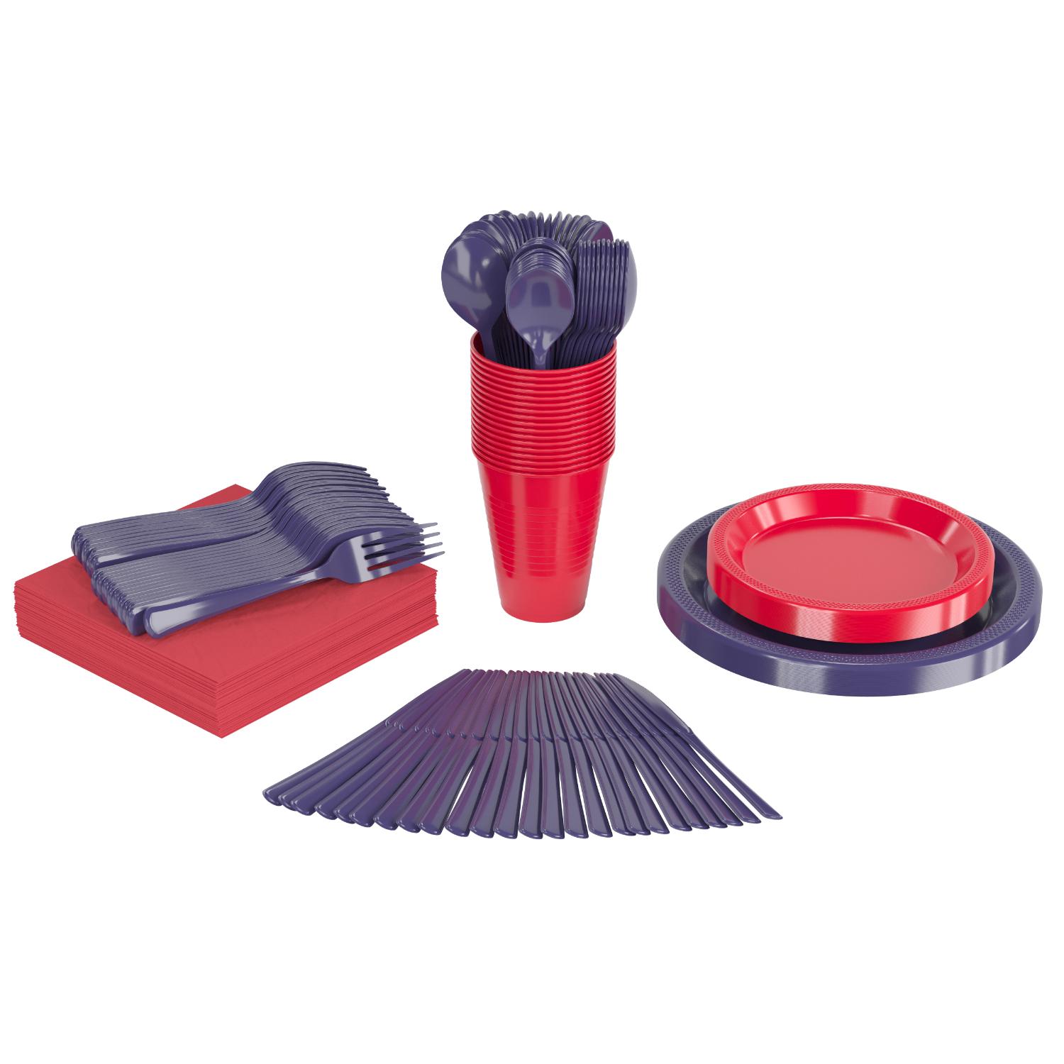350 Pcs Navy/Red Disposable Tableware Set