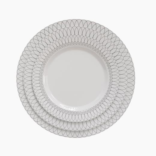 White/Silver Ovals Design Dinnerware Set