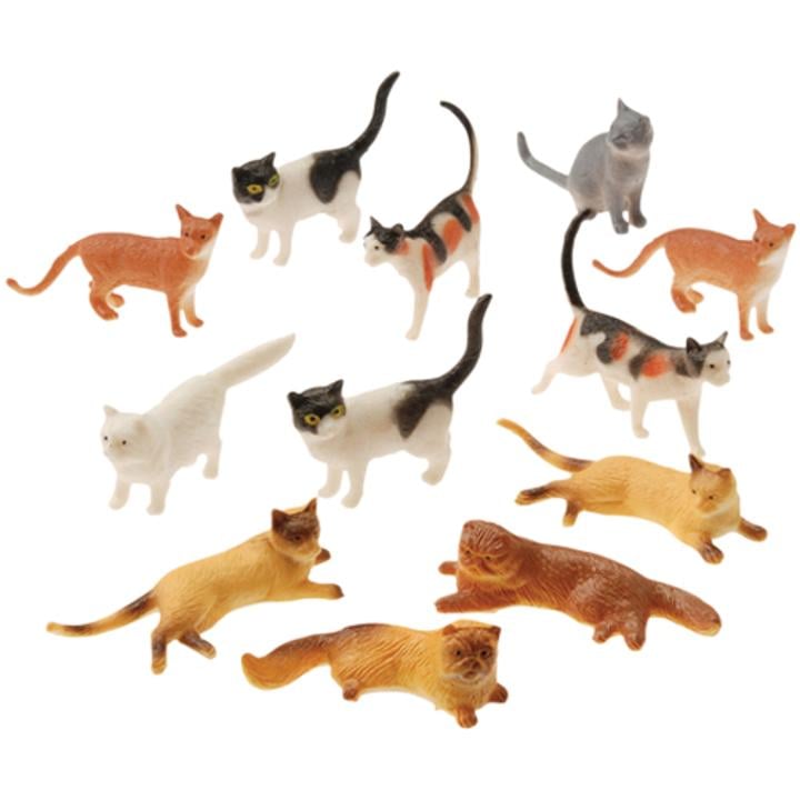 12 PLASTIC CAT FIGURES FELINE FUN PARTY GOODY BAGS TREAT BOXES CUPCAKE TOPPERS