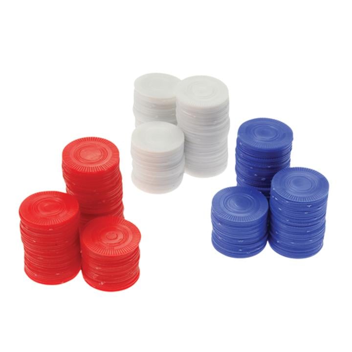 100 PLASTIC POKER CHIPS RED WHITE AND BLUE BETTING CHIP WITH STORAGE TRAY 