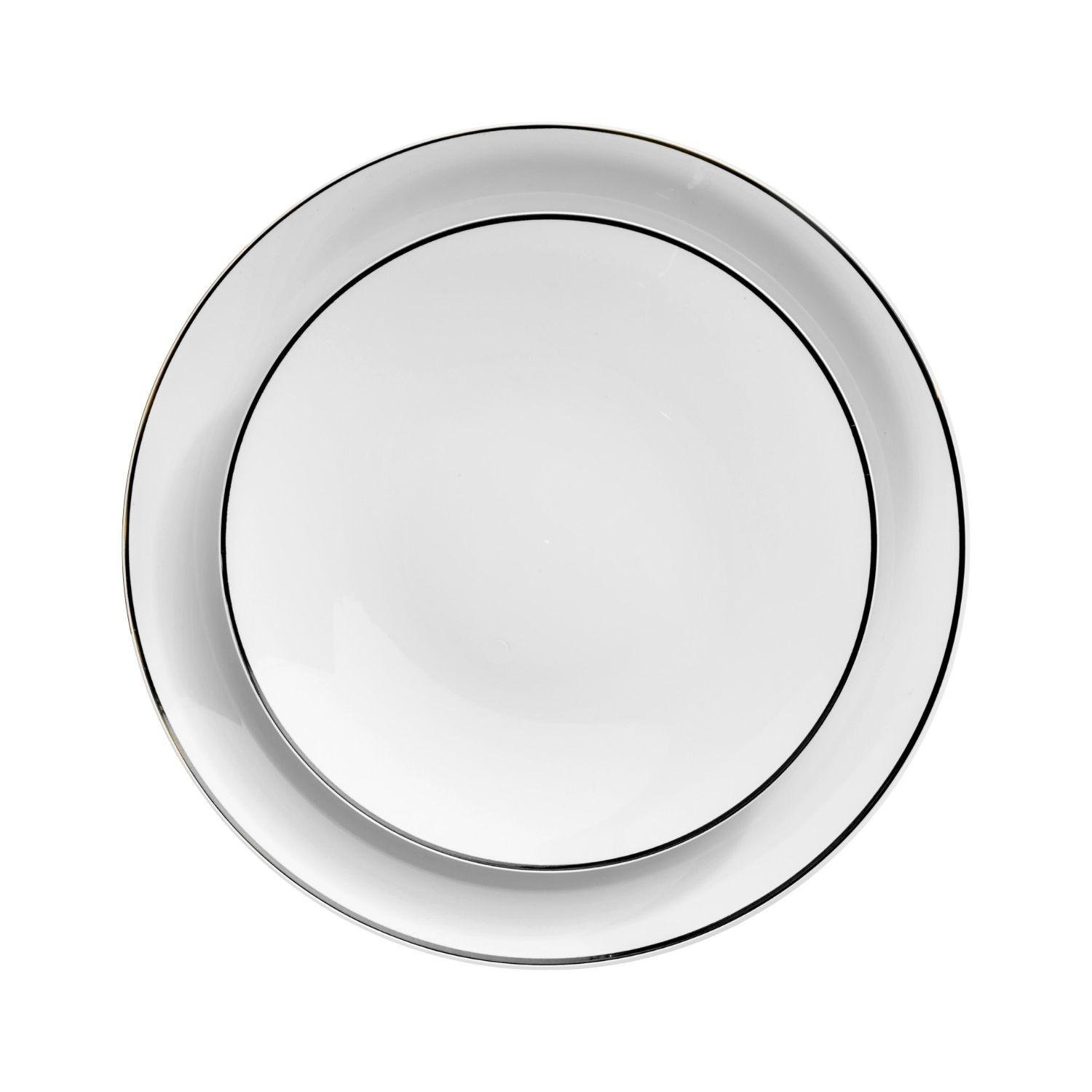 Disposable White and Black Rim Dinnerware Set