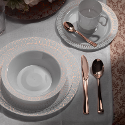 White/Rose Gold Ovals Design Dinnerware Set