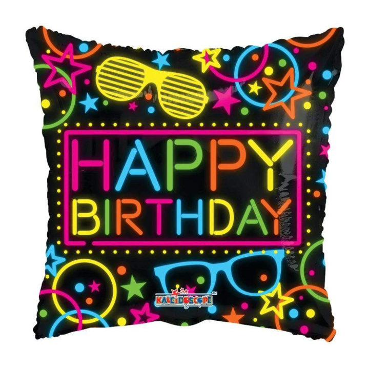 Happy Birthday Neon Black Mylar Balloon - 1 Ct.