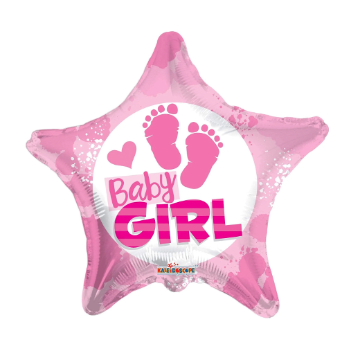 Main image of Pink/White Star Shaped Baby Footprint Mylar Balloon - 1 Ct.