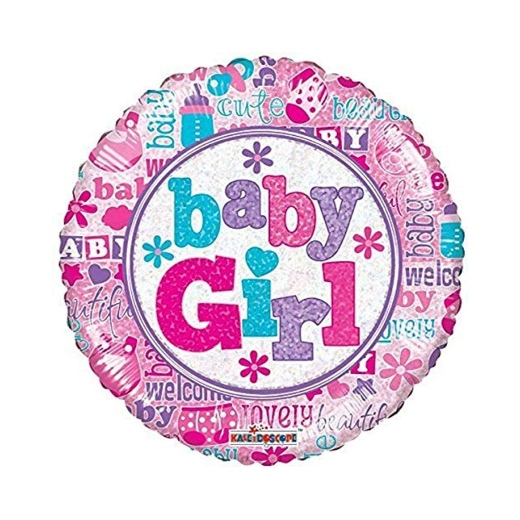 Main image of Pink/White Round Baby Girl Mylar Balloon - 1 Ct.