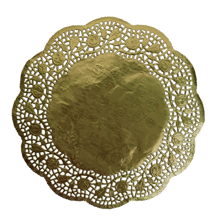 16 In. Round Gold Foil Doilies - 4 Ct.