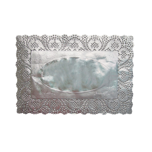 Main image of 10 In. x 14.5 In. Silver Foil Doilies - 4 Ct.