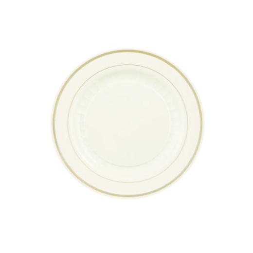 7 In. Cream/Gold Elegance Plates - 10 Ct.