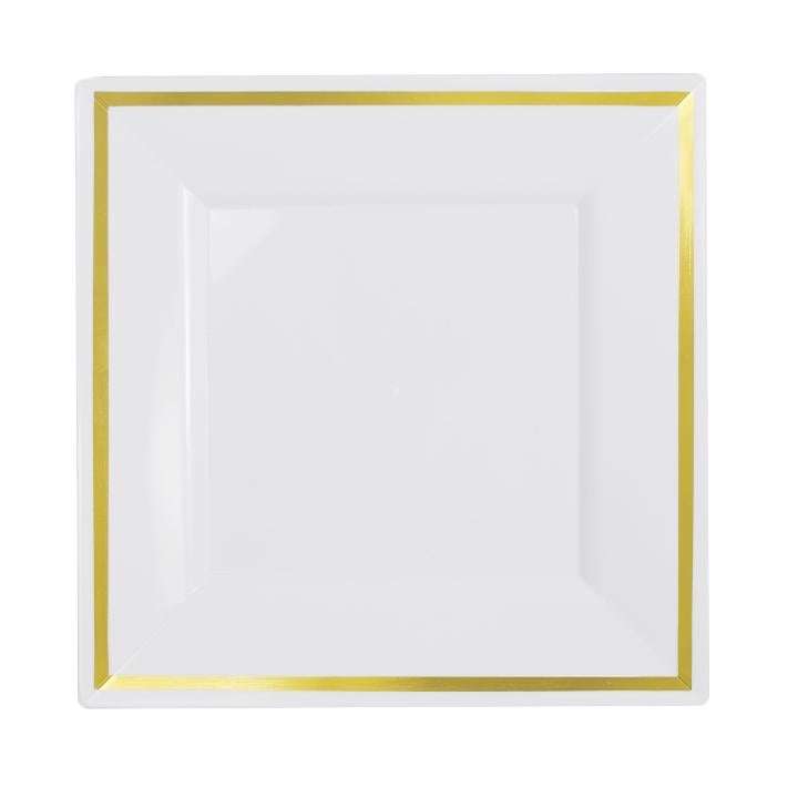 White/Metallic Line Square Plates