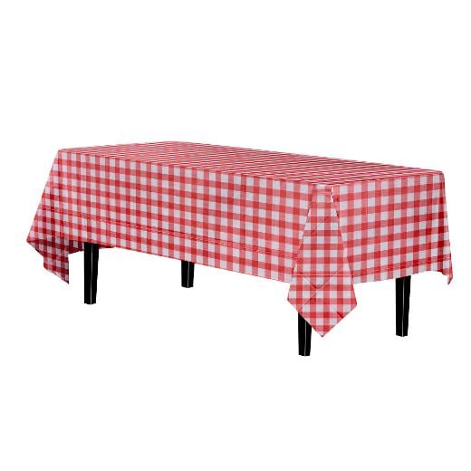 Red gingham plastic table cover
