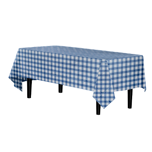 Main image of 54in. x 108in. Printed Plastic Table cover Blue Gingham - 48 ct.