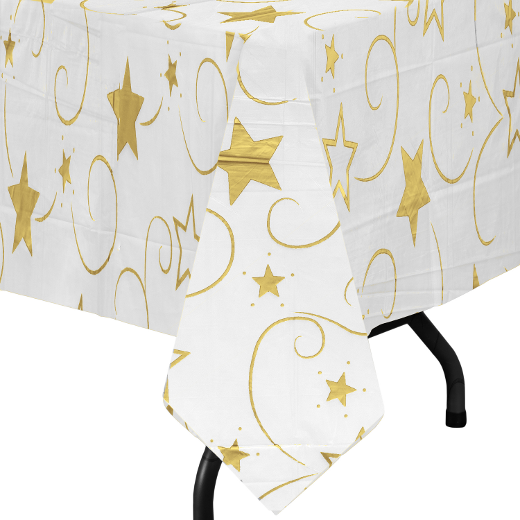 Alternate image of 54in. x 108in. Printed Plastic Table cover Gold Stars - 48 ct.