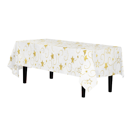 Main image of 54in. x 108in. Printed Plastic Table cover Gold Stars - 48 ct.