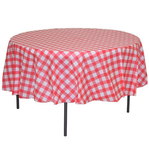 Main image of 84in. Round Printed Plastic Table cover Red Gingham - 48 ct.