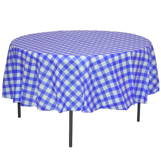 Main image of 84in. Round Printed Plastic Table cover Blue Gingham - 48 ct.