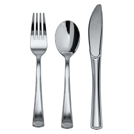 Main image of Exquisite 360 Pcs Disposable Cutlery Set 120 Forks, 120 Spoons, 120 Knives - Silver