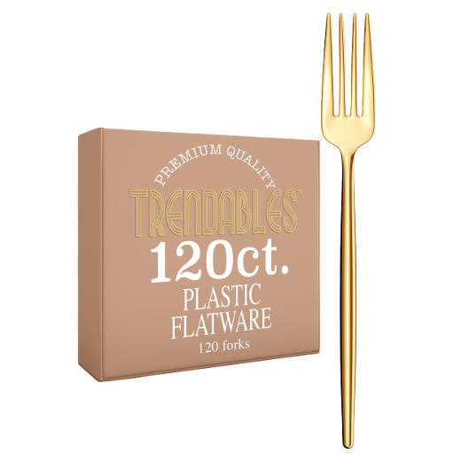 Main image of Trendables Gloss Gold Plastic Forks - 120 Ct.