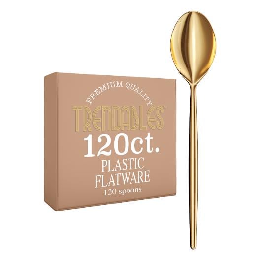 Main image of Trendables Gloss Gold Plastic Spoons - 120 Ct.