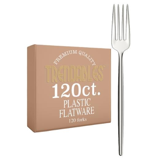 Main image of Trendables Gloss Silver Plastic Forks - 120 Ct.