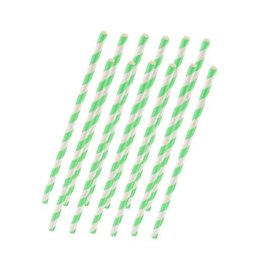 Main image of Lime Green Striped Paper Straws - 25 Ct.