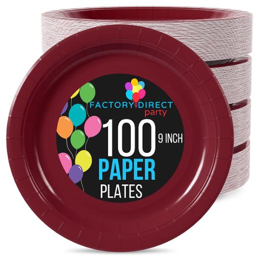Main image of 9 in. Burgundy Paper Plates - 100 Ct.