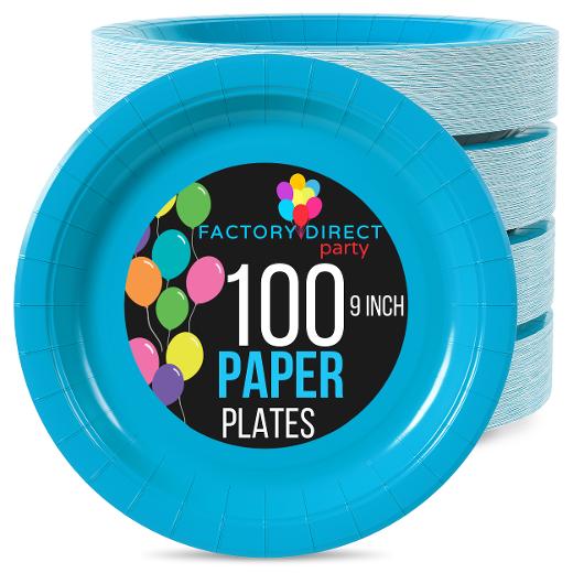 Main image of 9 in. Turquoise Paper Plates - 100 Ct.