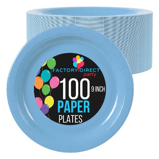 Main image of 9 In. Light Blue Paper Plates - 100 Ct.