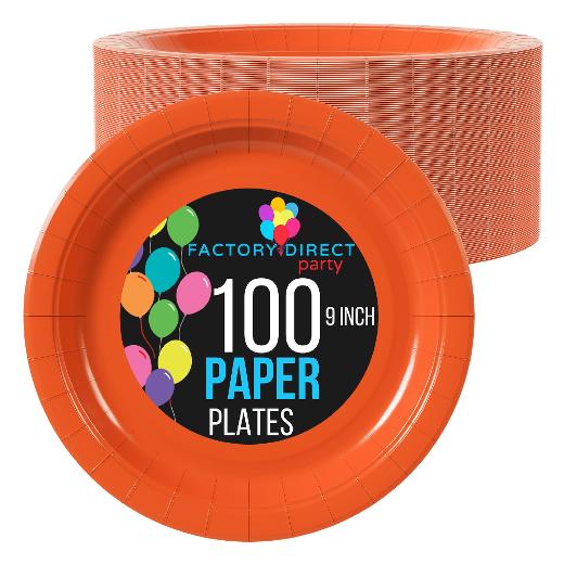 Main image of 9 In. Orange Paper Plates - 100 Ct.