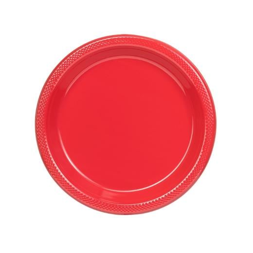 Main image of 7 In. Red Plastic Plates - 50 Ct.