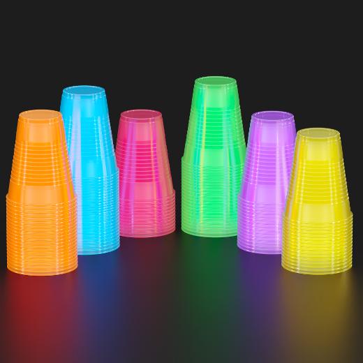 Main image of 12 Oz. Neon Assorted Color Plastic Cups - 120 Ct.