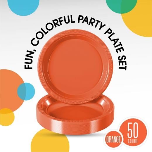Alternate image of 10 In. Orange Plastic Plates - 50 Ct.