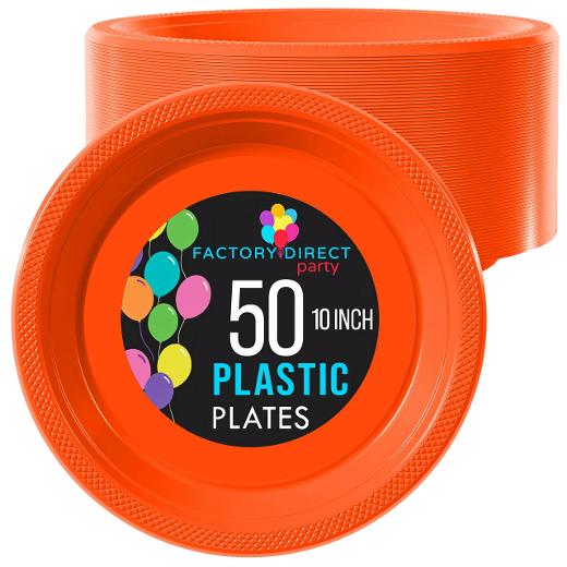 Main image of 10 In. Orange Plastic Plates - 50 Ct.