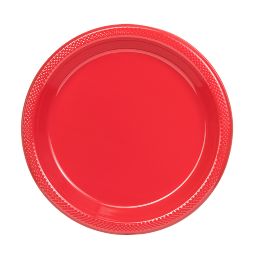 Main image of 10 In. Red Plastic Plates - 50 Ct.